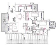 Purva Fountain Square 1597 sft 3 Bedroom Floor Plan